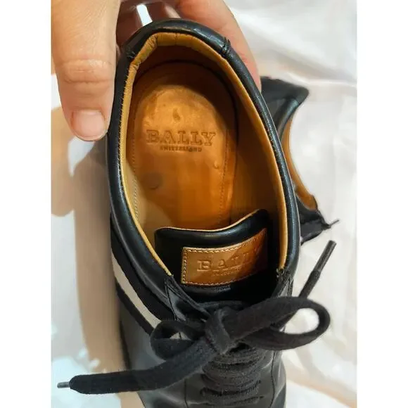Mens Bally Black Leather Frenz Logo Low Lace-up Sneakers 8.5D
